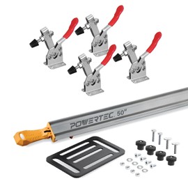 POWERTEC 72054 50 Inch Circular Saw Guide for Circular Saw, Router and Jig Saw, Contractor Straight Edge Clamp Saw Guide, w/Toggle Clamp Mounting Plate and 4-pc Quick Release Horizontal Toggle Clamps