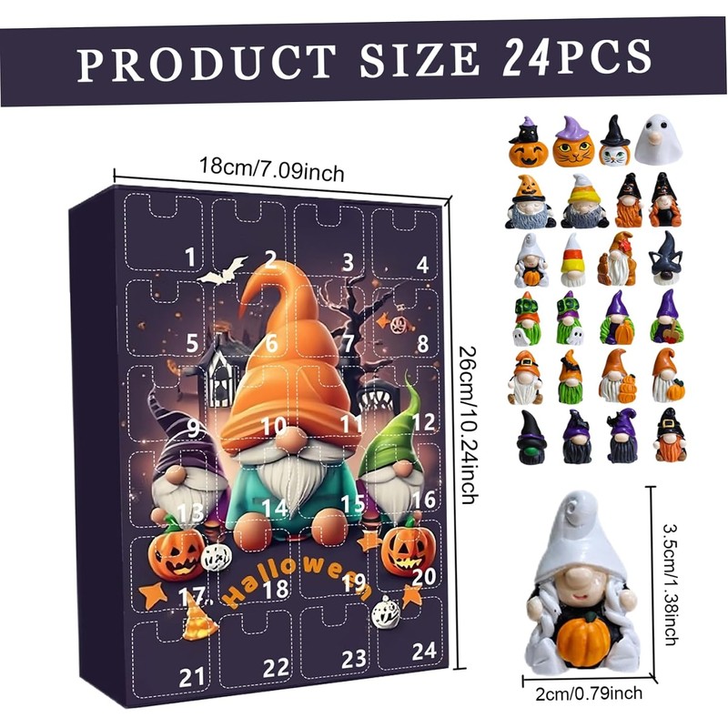 Calendario de Adviento de Halloween 2025, 24 gnomos, estilo A