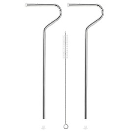 Noguez. Popotes Reutilizables de Acero Inoxidable, Set de 2 Popotes Curvos Antiarrugas con 1 Cepillo de Limpieza, Pajitas Ecológicas Anti-Envejecimiento Reusables, Stainless Steel Straws.