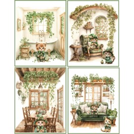 Handmade St. Patrick's Day cat kitten vintage 8 glossy Blank Card kitchen envelopes