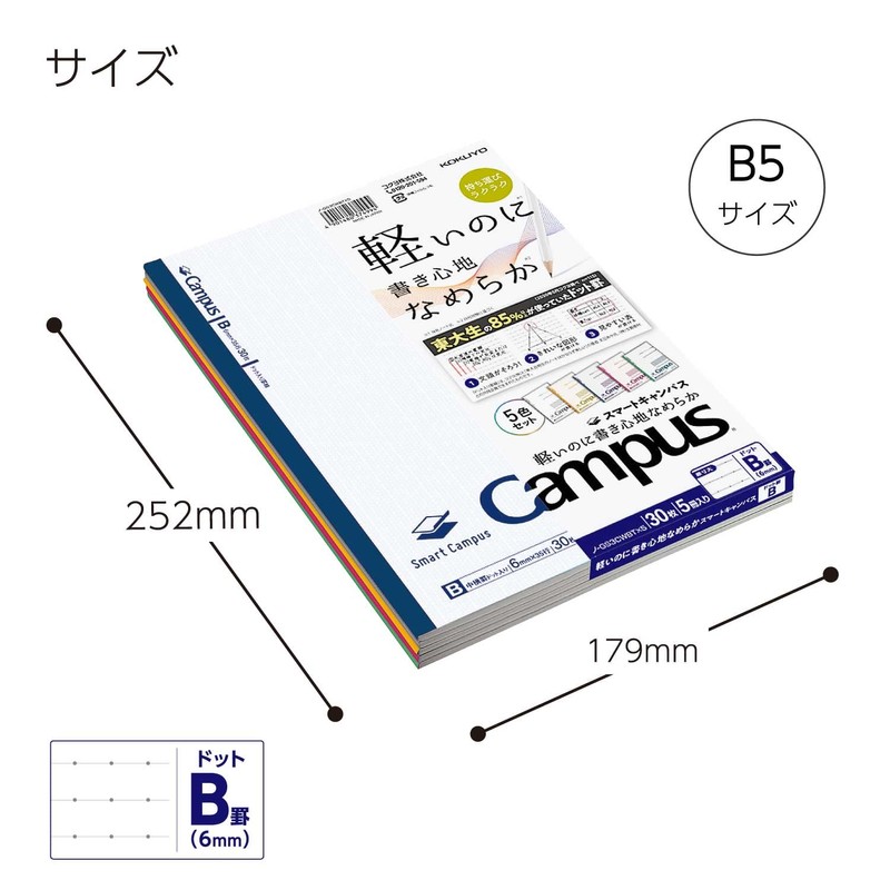 KOKUYO Smart Campus B5 Notebook, Pack of 5 Colors, Ruled