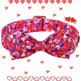 Maca Bates Valentines Dog Collar with Bow Comfortable Soft Heart Dog Collar with Metal Buckle Adjustable Puppy Collar Valentine's Day Gift for Small Medium Large Dog