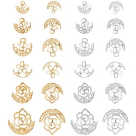PH PandaHall 18K Gold Flower Bead Caps 48pcs Spacer Beads Petal Bead End Bell Caps Long-Lasting Spacer Loose Beads for Earrings Necklace Jewelry Making Supplies Hair Wedding Embellishments