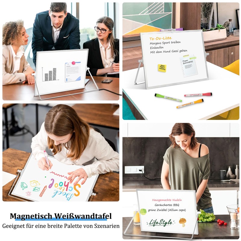 QUEENLINK Magnetic Whiteboard, Double-Sided Desktop Magnetic Board, Small, White Board