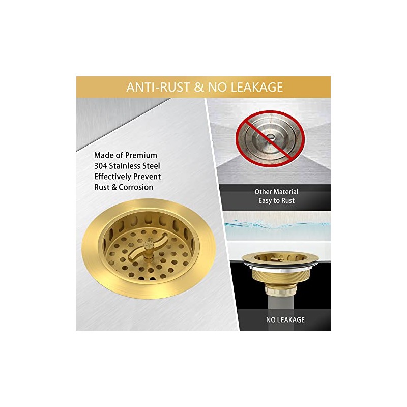 Gold Sink Drain Strainer 3-1/2 Inch Kitchen Sink Drain Assembly