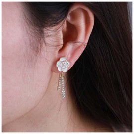 Yheakne Vintage Crystal Flower Ear Jacket Earrings Gold Rhinestone Chain Tassel Earrings Sparkling Tennis Chain Earrings Jewelry for Women and Girls