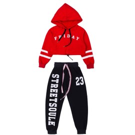 Lanta Girls' Morning Jazz Dance Outfit Kids Street Dancewear Hoodies Pop Dance Costume, red, 134/140