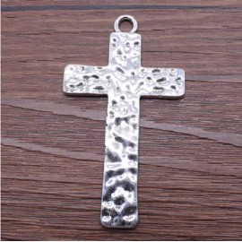 Fashion Jewelry X Large HAMMERED CROSS HOLY Pendant 20" Sterling silver 925 ITALY necklace men