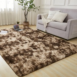 Andency 9x12 Shag Area Rug for Living Room, Tie-Dyed Brown Soft Fuzzy Plush Indoor Carpets for Bedroom, Non Skid Fluffy Faux Fur Rug for Room