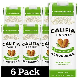 Califia Farms Califia Farms - Unsweetened Almond Milk, 32 Oz (Pack of 6), Dairy Free, Vegan, Plant Based, Keto Food, Shelf Stable, Vegan, Gluten Free, Non GMO, Sugar Free, High Calcium, Smoothie