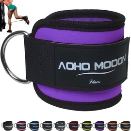 AOHO MOOON (Pair) Comfortable Adjustable Ankle Straps for Cable Machines Women, Gym Workout Leg Strap, Ankle Cuffs for Glute Workouts, Foot Straps for Kickback (Single, Purple)