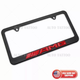 AutoTattoo 1x Mercedes Red AMG 3D Black License Plate Frame Cover Decorate + Screw Caps