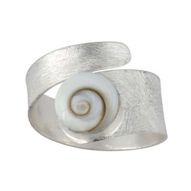 Sterling Silver White Shiva Shell Satin Adjustable Ring
