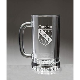Carolan Irish Coat of Arms Glass Beer Mug (Sand Etched)