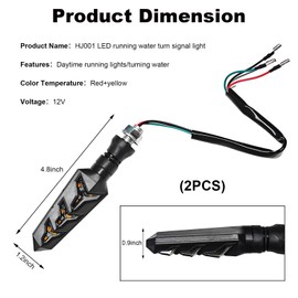 KVAEY 2 PCS Motorcycle Indicators Flowing Turn Signal Lights, Motorbike Sequential LED Running Light Tail Lights, Turn Signals for Motor E-Bike Off Road, Motorcycle Accessories (Red)