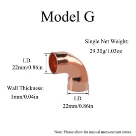 7/8" ID Copper 90 Degree Elbows Welding Joint Copper Pipe Fittings for HVAC System, Pipeline