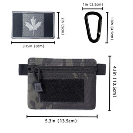 EDC Wallet Pouch,Small EDC Bag for Men,Coin Pouch, Key Case, Tactical Pouch, Card Holder Earphone Case, Waterproof Bag with Canada Flag Embroidery Patch and a Spring Snap Hook (Black CP Camo)