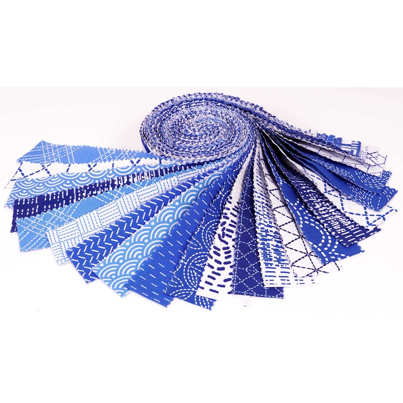 Soimoi 40Pcs Japanese Sashiko Print Precut Fabrics Strips Roll Up