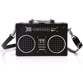 Bolso bandolera clásico con forma de radio para mujer, con cierre de clip, color negro