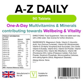 Lindens Multivitamin A-Z Daily Tablets - 90 Pack - Perfect Vitamin & Mineral Balance of Vitamin A, C, D, E, B1, B2, B3, B6, B12, Folic Acid, Magnesium, Iron, Zinc & Iodine - UK Manufacturer, Letterbox Friendly