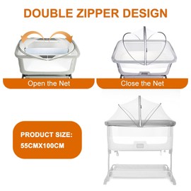 Palmcee Universal Mosquito Net for Travel Cot, Baby Beside Crib Co-Sleeper Mosquito Net Cover with with Noiseless Zipper mosquito nets for beds, Easy Access, Mosquito Net with Side Bag