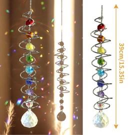 Pack of 2 Sun Catcher Crystal Decorative Crystal Wind Chimes, Colourful Hanging Sun Catcher with Double Spiral, Wind Chime, Sun Moon Suncatcher for Windows, Home, Garden, Party, Sun Catcher, Garden
