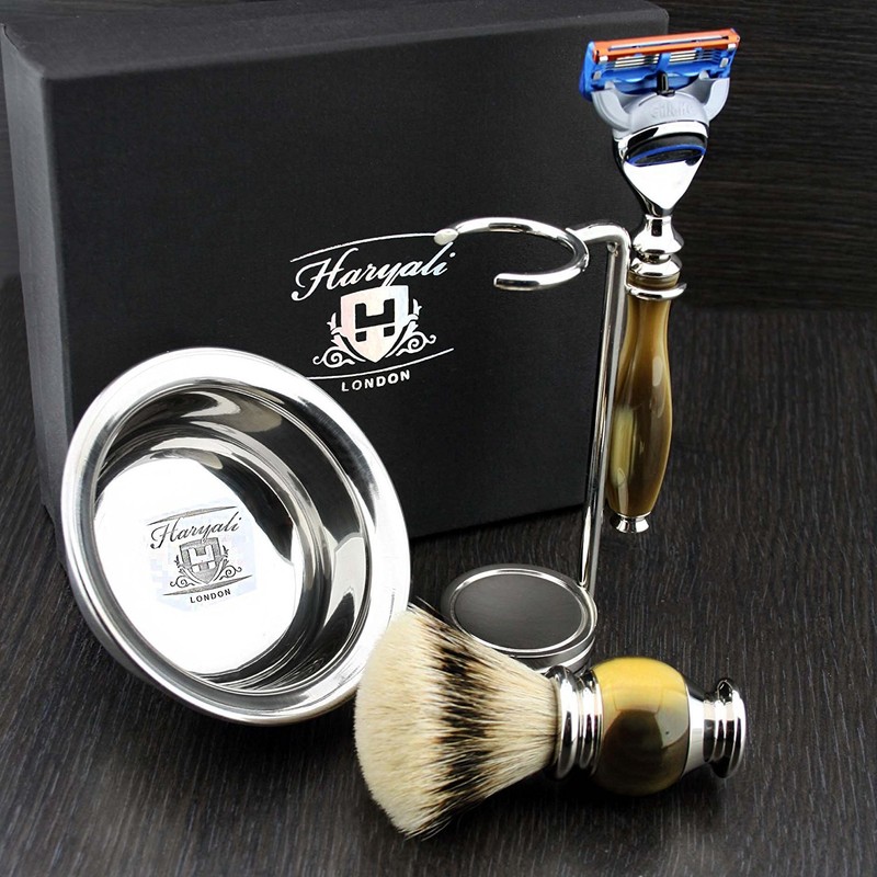 Premium 4 Piece Men's Shaving Set - Horn Replica Set