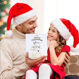 Pop Up Christmas Cards Golden Star Hanging Snowflakes, PVC Hollow Carving Color Printing Repeated Folding 3D Christmas Cards Pop Up, Writing Blessings Gift Merry Christmas Tree Pop Up Cards