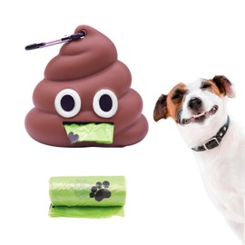 VULORY dog poop bag holder for leash with a carabiner clip, dog poop bag dispenser includes 1 dog poop bags roll (15 dog waste bags), funny dog poop bag holder, silicone dog bag holder
