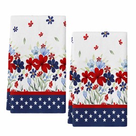 Zadaling 4th of July Kitchen Towels, Stars Red Blue 18x28 Inch Soft Kitchen Dish Cloth, Poppy Flower Home Decor Cotton Linen Tea Towels/Bar Towels/Hand Towels 2 PCS
