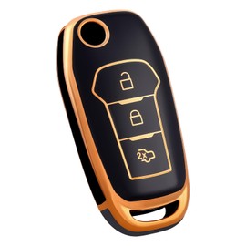 OFF WE GO for Ford Key Fob Cover, Soft TPU Protection Key Fob Case Fit for Ford Maverick F150 F250 F350 F450 F550 Ranger Bronco Expedition Escape Explorer Fusion EcoSport Smart Key (Gold Black)