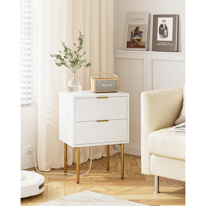 AEPOALUA Nightstand,Small Bedside Table with Gold Frame,Morden Night Stand with