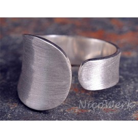 NicoWerk SRI323 Women's Silver Ring 925 Sterling Silver Subtle Oval Brushed Matt Adjustable Open, Sterling Silver