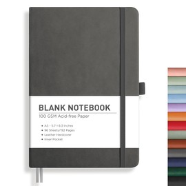 RETTACY Blank Journal Notebook, 192 Pages, A5 Medium Size (5.7'' x 8.3''), Leather Hardcover, 100 GSM Thick Paper, for Sketching, Drawing, Painting (Gray)