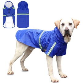 Dog Waterproof Coat Large with Harness Hole Reflective Strip, Hulaiyaa Lightweight Dog Rain Jackets with Storage Pocket, Puppy Waterproof Jacket Hooded Raincoat, Adjustable Hound Poncho