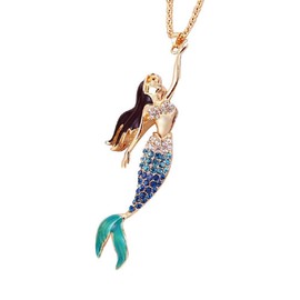Uloveido Women The Little Mermaid Friendship Crystal Pendant Necklace for Girls Kids YS841, Glass, Crystal