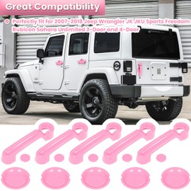 E-cowlboy Door Handle Cover Inserts+Tailgate Handle Cover+Recess Guard for 2007-2018 Jeep Wrangler JK JKU Sports Sahara Freedom Rubicon Unlimited Exterior Accessories (Pink 15PCS)