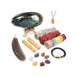 Variety Sage Smudge Kit with Shell, Palo Santo, Stones, Bracelet, Feather & More
