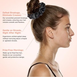Coleteros de Satén para Mujer, Paquete de 3, Color Negro: Más Suaves Que La Seda, No Dañan El Cabello. Elásticos para El Cabello Durante El Sueño. Cab