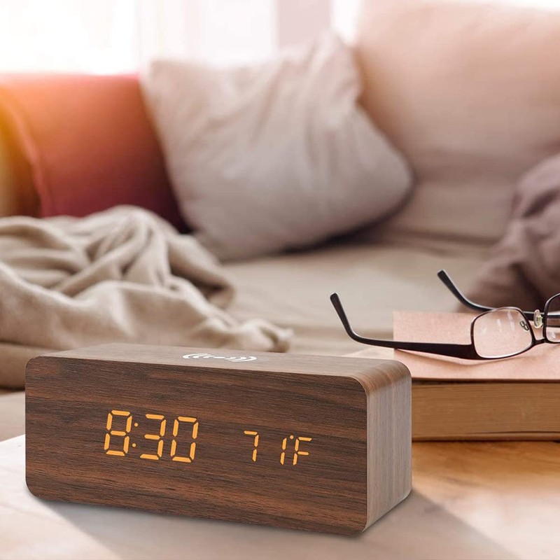 SPORTARC Bedside Wireless Alarm Clock with Dimmable LED Display -