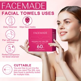 FACEMADE FACEMADE 120 Ct Disposable Face Towels XXL, USDA Certified 100% Biobased Face Towelettes, Face Clean Makeup Remover, Ultra Soft Dry Wipes, Rose