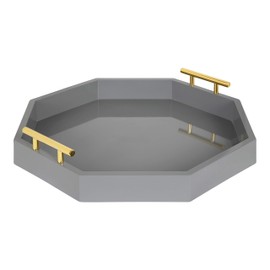 Kate and Laurel Lipton Mid-Century Octagon Decorative Tray, 18" x 18", Gray and Gold, Decorative Chic Serving Tray