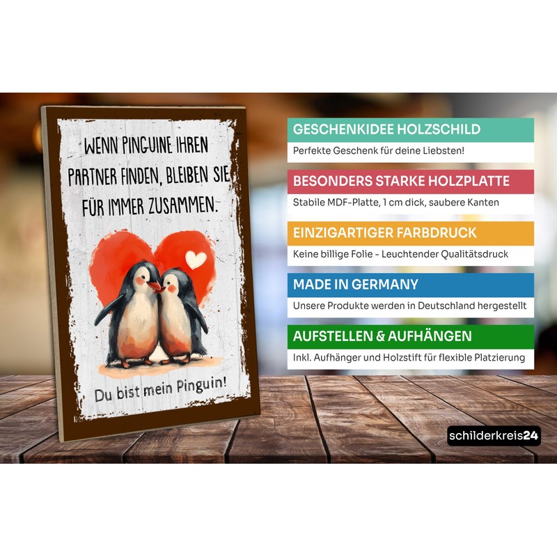 schilderkreis24 - Eternal Penguin Love Wooden Sign - Couples Gift