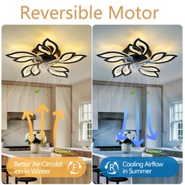 haodengshi 25" Black Geometric Ceiling Fan with Lights and Remote Control, 3 Light Color 6 Speeds Flush Mount Low Profile Ceiling Fan for Bedroom Kitchen