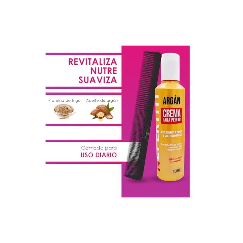 Crema para Peinar Hidratante con Aceite de Argán, Controla Frizz,