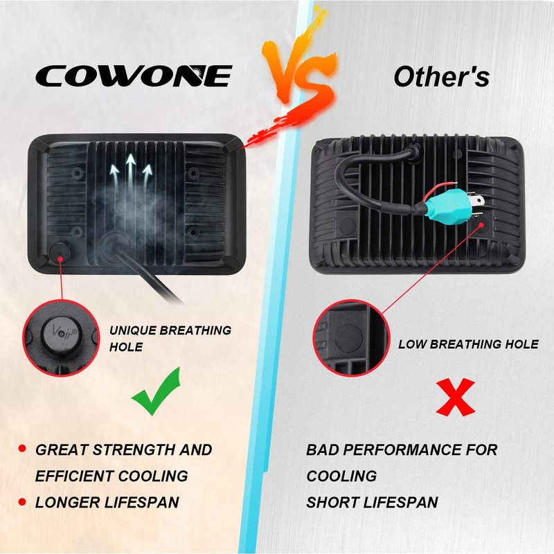 COWONE 60W 4X6 inch Rectangular LED Headlights for H4651 H4652