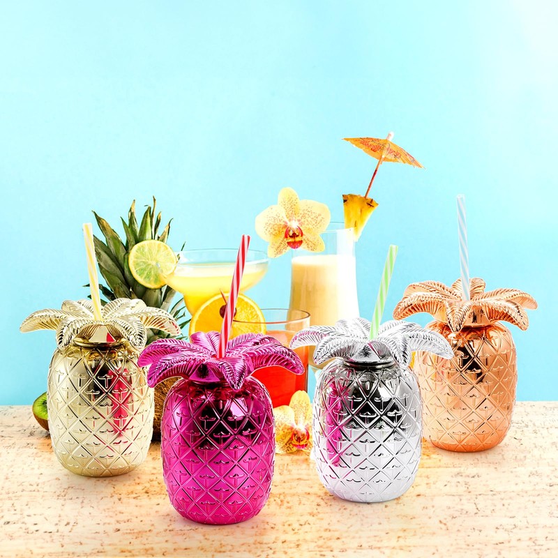 Goaste 8 Pack Pineapple Cups for Hawaiian Luau Party, Plastic