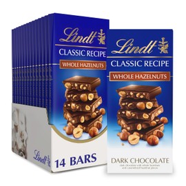 Lindt CLASSIC RECIPE Whole Hazelnut Dark Chocolate Candy Bar, Dark Chocolate Candy, 5.3 oz. (14 Pack)
