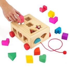 Surplex Wooden Cube Educational Toy Motor Skills Cube Preschool Montessori Development Toy Sorting Stacking Toy Geometric Board Birthday for Children from 3 Years
