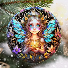 Touber Stained Ceramic Fairy Ornament - Fairy Christmas Ornaments - Christmas Tree Ornaments - Christmas Decorations - Fairy Decor for Office, Room, Home - Holiday Present Ideas - A